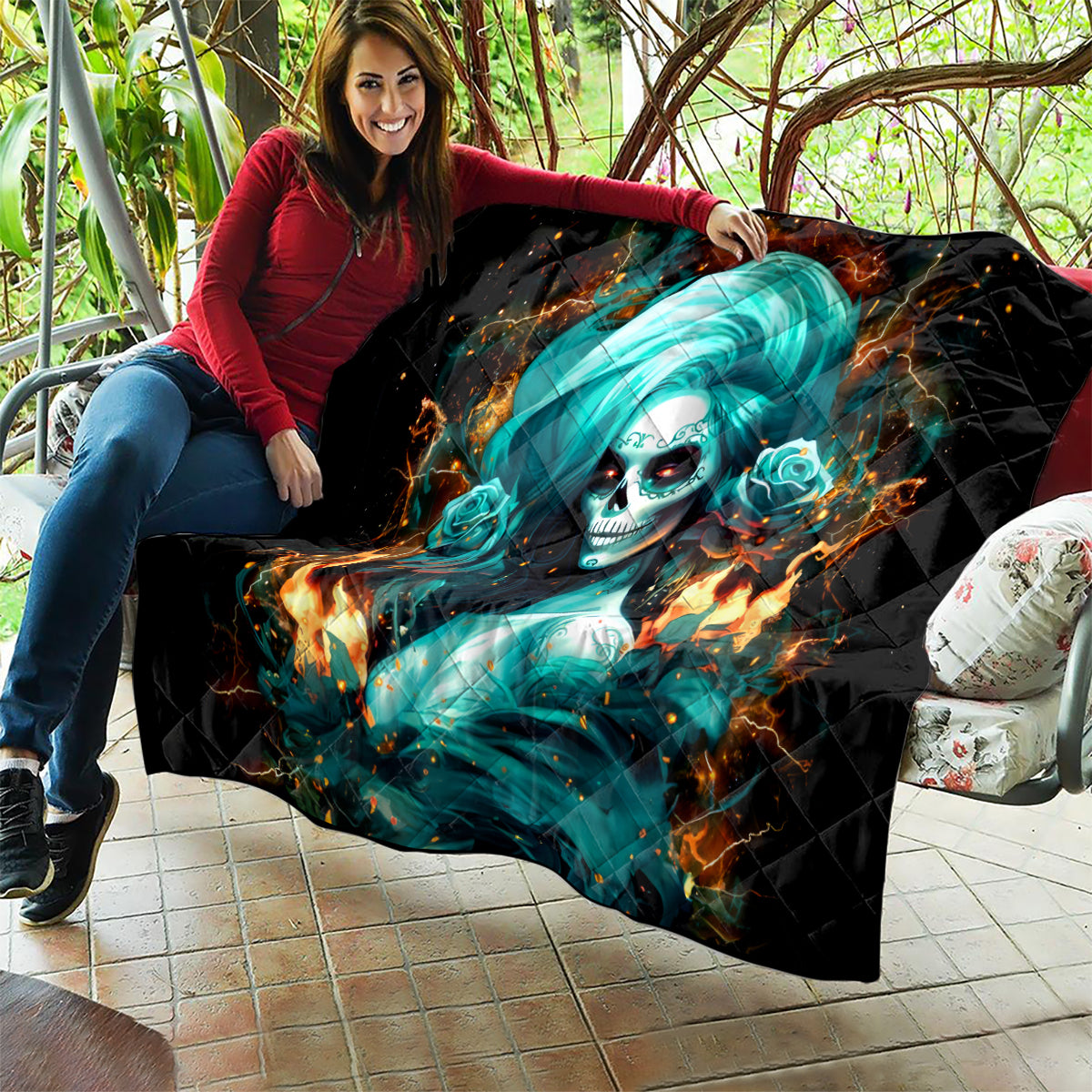 Flame Girl Skull Quilt Assuming I Was Like Most Girls Was Your First Mistake - Wonder Print Shop