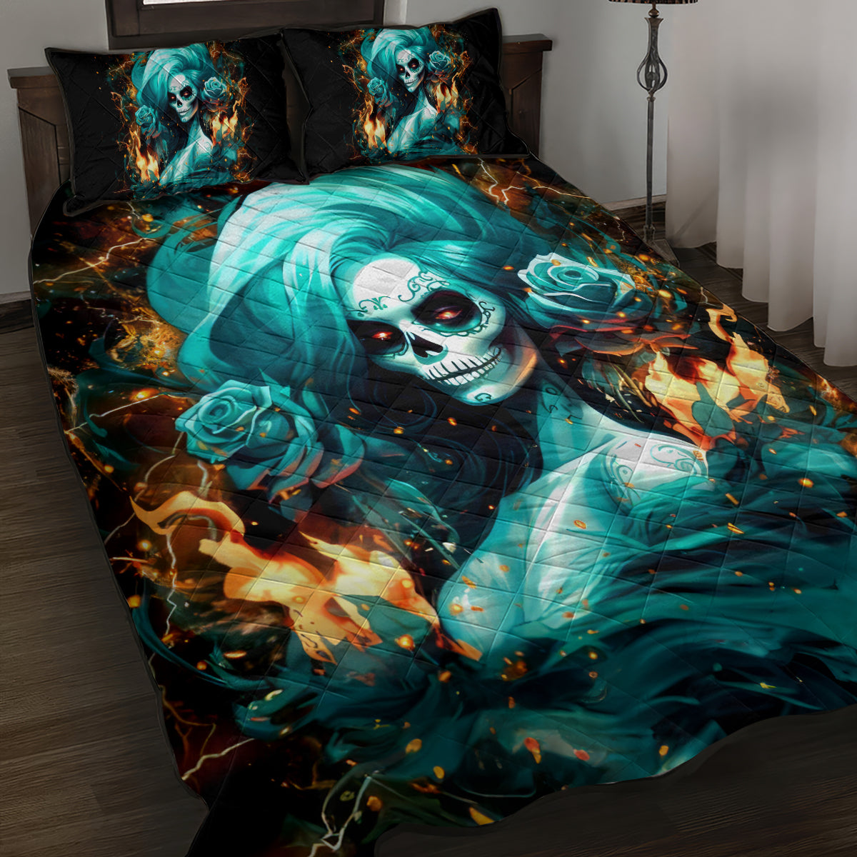 Flame Girl Skull Quilt Bed Set Assuming I Was Like Most Girls Was Your First Mistake - Wonder Print Shop