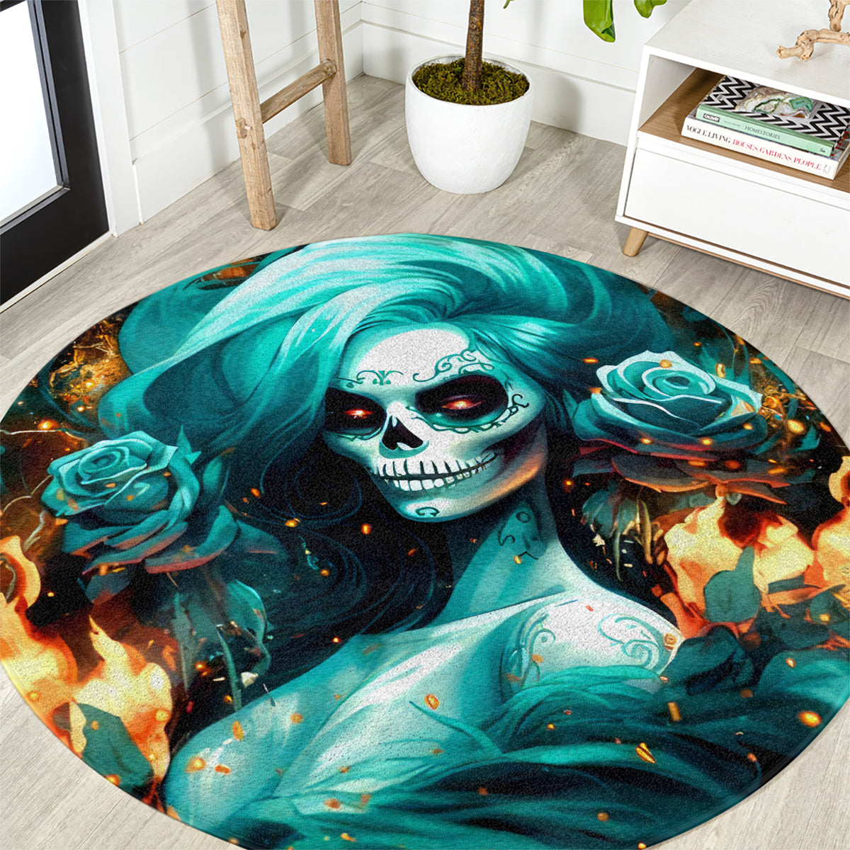 Flame Girl Skull Round Carpet Assuming I Was Like Most Girls Was Your First Mistake