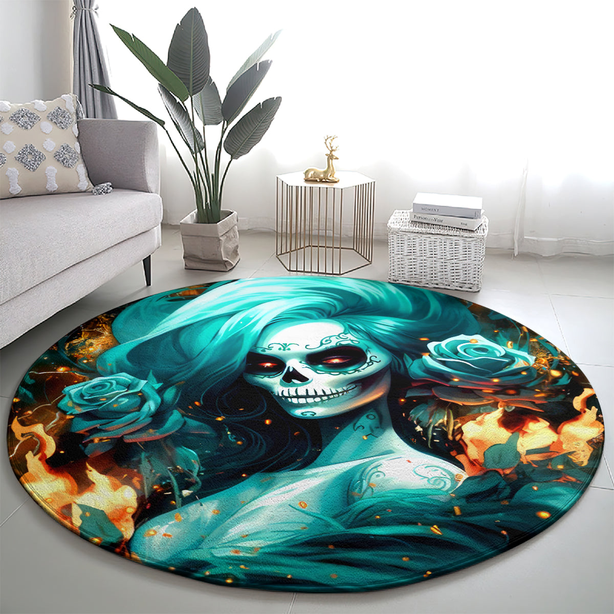 Flame Girl Skull Round Carpet Assuming I Was Like Most Girls Was Your First Mistake