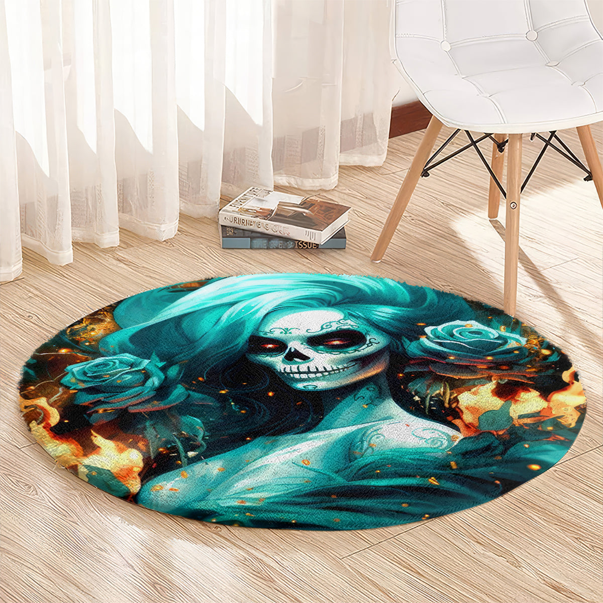 Flame Girl Skull Round Carpet Assuming I Was Like Most Girls Was Your First Mistake