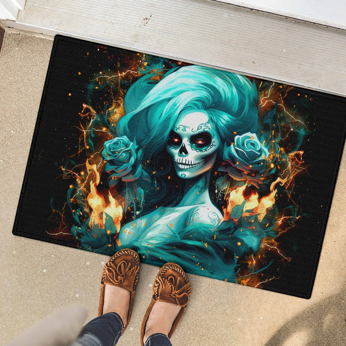 Flame Girl Skull Rubber Doormat Assuming I Was Like Most Girls Was Your First Mistake - Wonder Print Shop