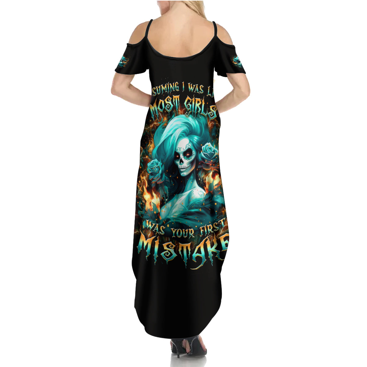 Flame Girl Skull Summer Maxi Dress Assuming I Was Like Most Girls Was Your First Mistake - Wonder Print Shop