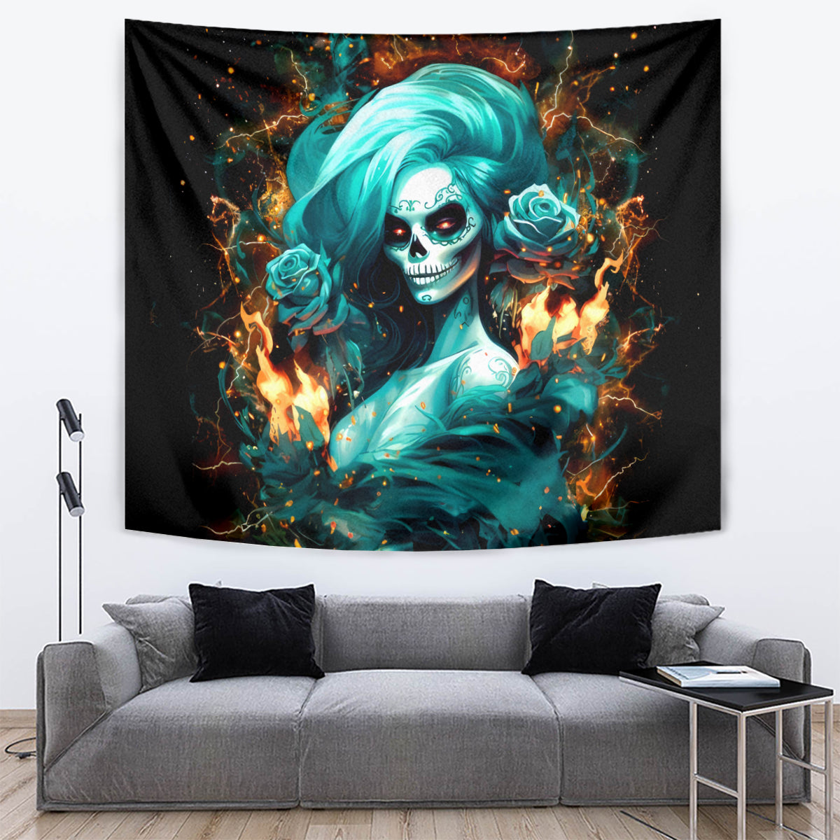 Flame Girl Skull Tapestry Assuming I Was Like Most Girls Was Your First Mistake - Wonder Print Shop