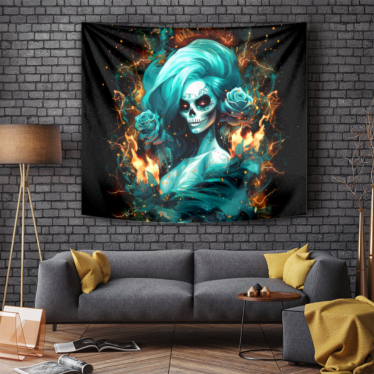 Flame Girl Skull Tapestry Assuming I Was Like Most Girls Was Your First Mistake - Wonder Print Shop