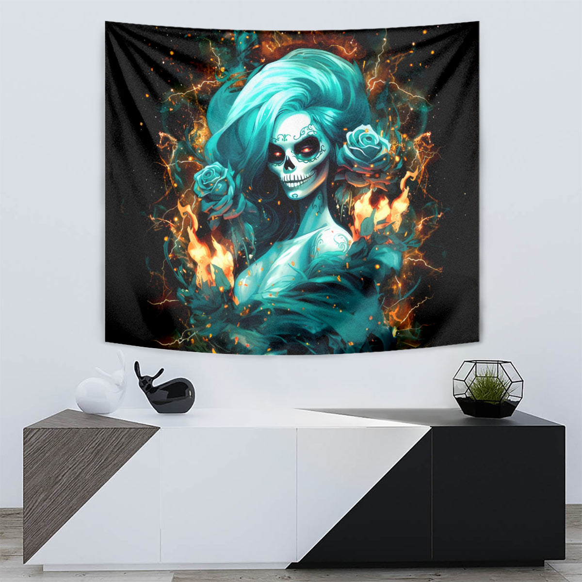 Flame Girl Skull Tapestry Assuming I Was Like Most Girls Was Your First Mistake - Wonder Print Shop