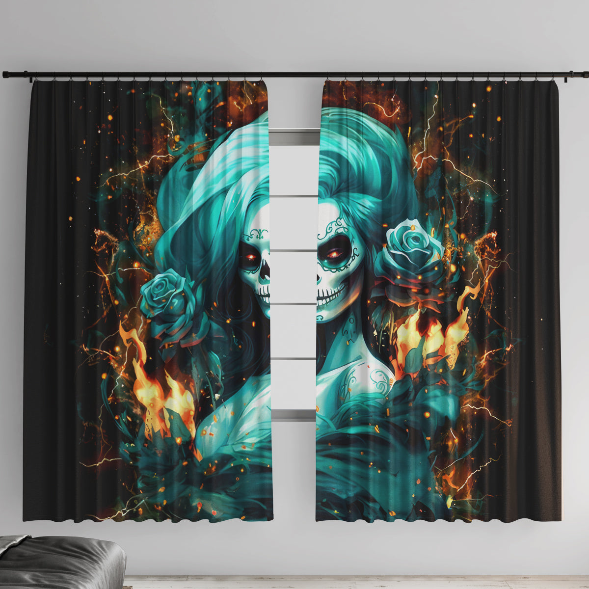 Flame Girl Skull Window Curtain Assuming I Was Like Most Girls Was Your First Mistake - Wonder Print Shop