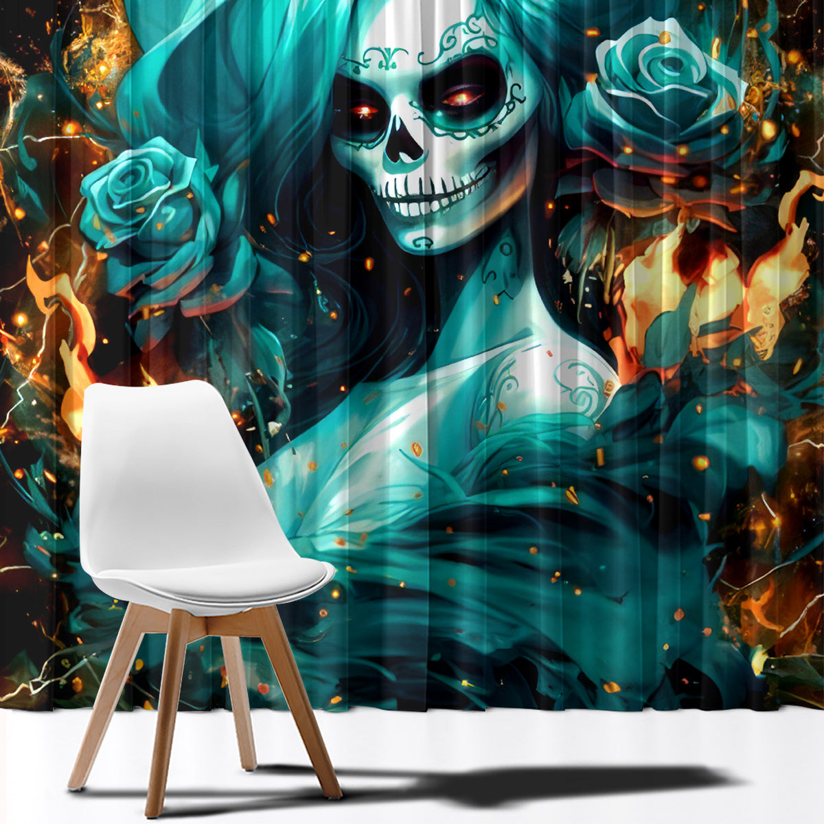 Flame Girl Skull Window Curtain Assuming I Was Like Most Girls Was Your First Mistake - Wonder Print Shop