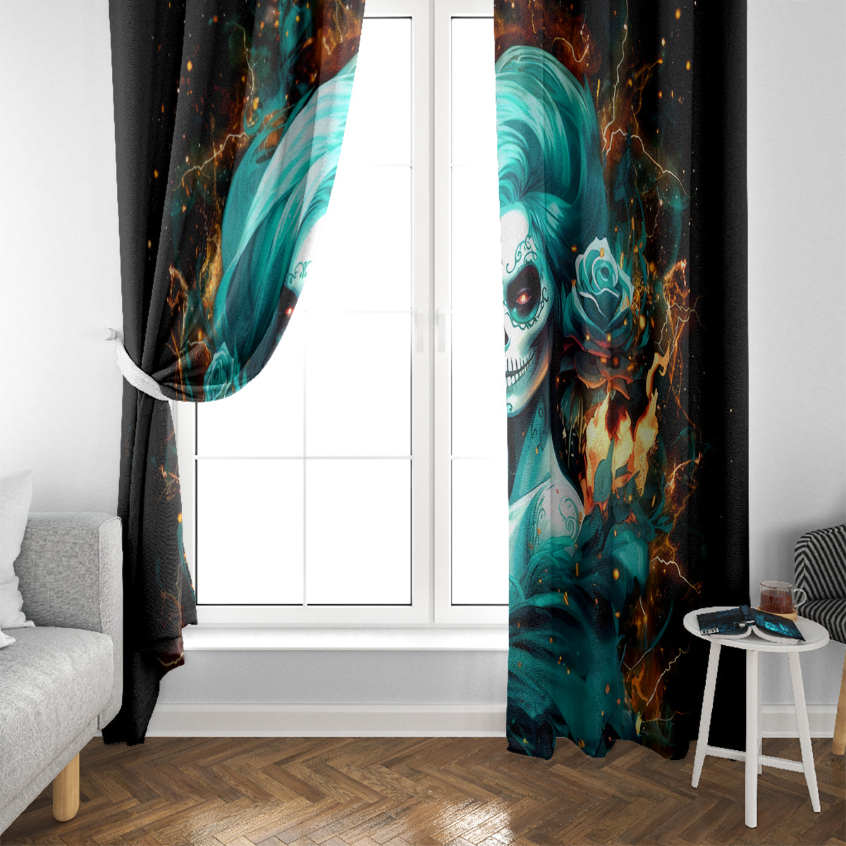 Flame Girl Skull Window Curtain Assuming I Was Like Most Girls Was Your First Mistake - Wonder Print Shop