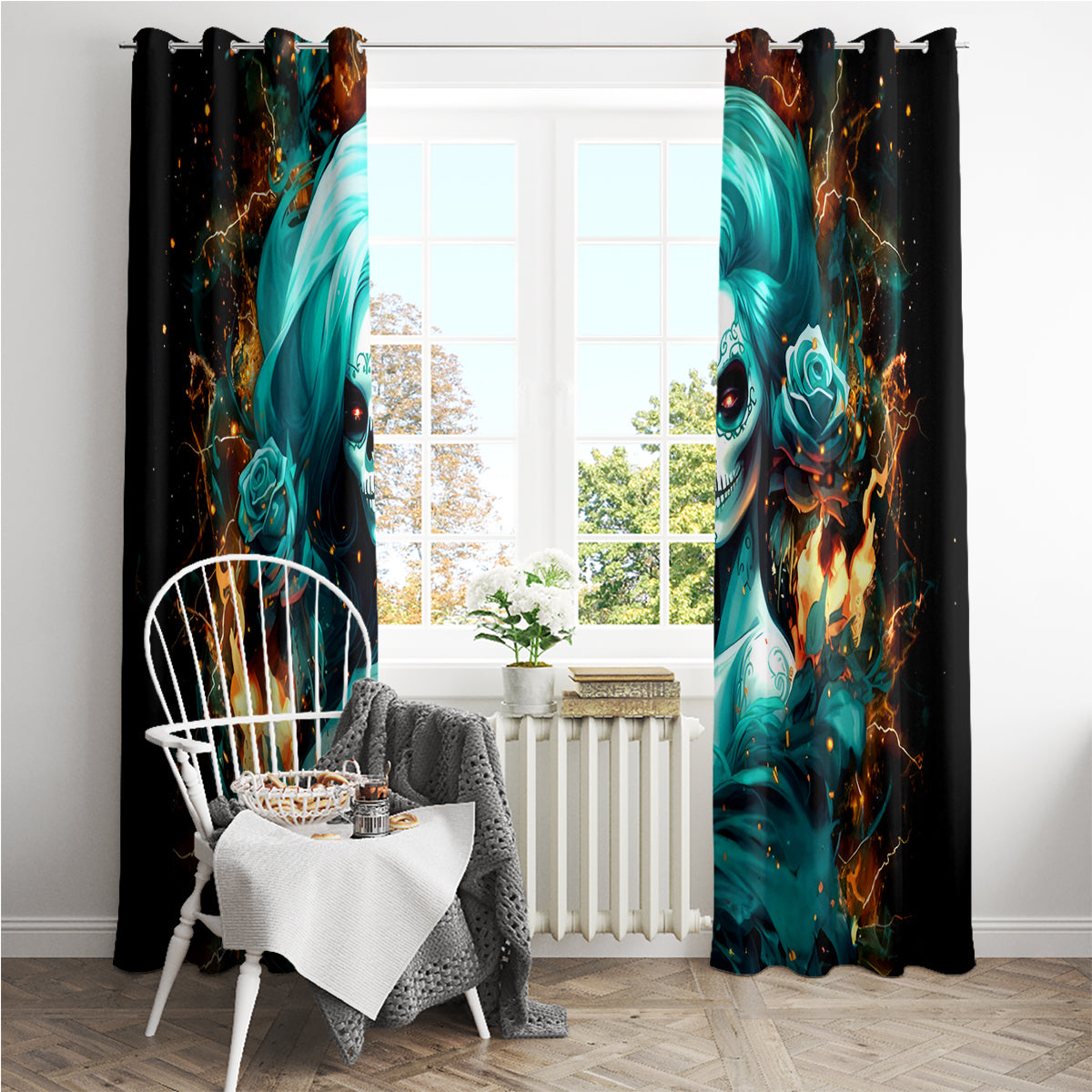 Flame Girl Skull Window Curtain Assuming I Was Like Most Girls Was Your First Mistake - Wonder Print Shop