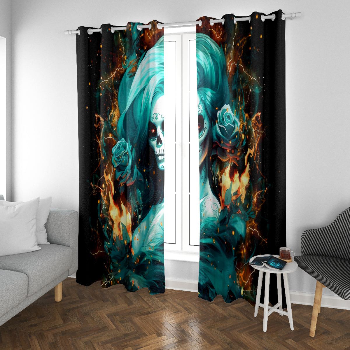 Flame Girl Skull Window Curtain Assuming I Was Like Most Girls Was Your First Mistake - Wonder Print Shop