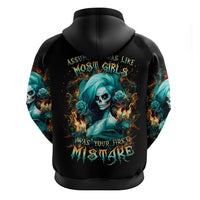 Flame Girl Skull Zip Hoodie Assuming I Was Like Most Girls Was Your First Mistake - Wonder Print Shop