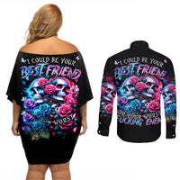 Couple Skull Couples Matching Off Shoulder Short Dress and Long Sleeve Button Shirt I Could Be Your Best Friend Or Your Worst Fucking Enemy - Wonder Print Shop