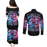 Couple Skull Couples Matching Puletasi and Long Sleeve Button Shirt I Could Be Your Best Friend Or Your Worst Fucking Enemy - Wonder Print Shop