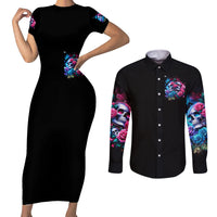 Couple Skull Couples Matching Short Sleeve Bodycon Dress and Long Sleeve Button Shirt I Could Be Your Best Friend Or Your Worst Fucking Enemy - Wonder Print Shop