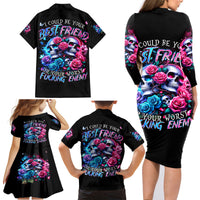 Couple Skull Family Matching Long Sleeve Bodycon Dress and Hawaiian Shirt I Could Be Your Best Friend Or Your Worst Fucking Enemy - Wonder Print Shop