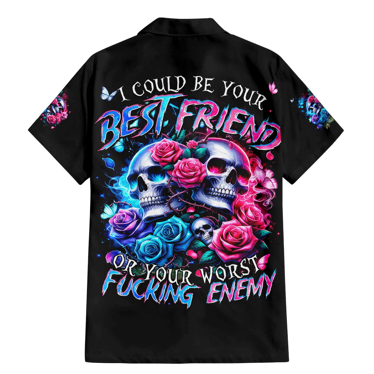 Couple Skull Family Matching Mermaid Dress and Hawaiian Shirt I Could Be Your Best Friend Or Your Worst Fucking Enemy - Wonder Print Shop