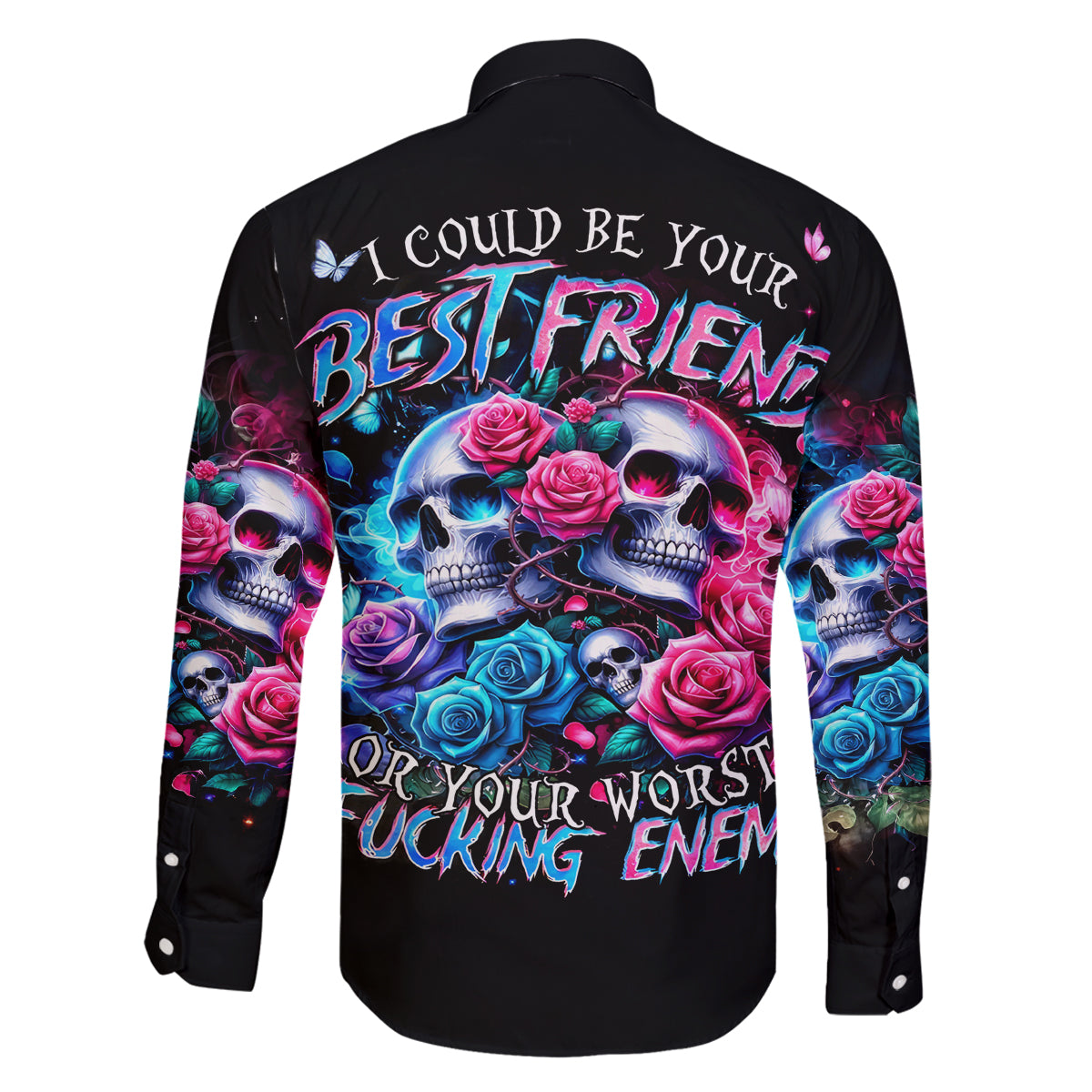 Couple Skull Family Matching Mermaid Dress and Hawaiian Shirt I Could Be Your Best Friend Or Your Worst Fucking Enemy - Wonder Print Shop