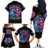 Couple Skull Family Matching Off Shoulder Long Sleeve Dress and Hawaiian Shirt I Could Be Your Best Friend Or Your Worst Fucking Enemy - Wonder Print Shop