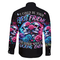 Couple Skull Family Matching Off Shoulder Long Sleeve Dress and Hawaiian Shirt I Could Be Your Best Friend Or Your Worst Fucking Enemy - Wonder Print Shop