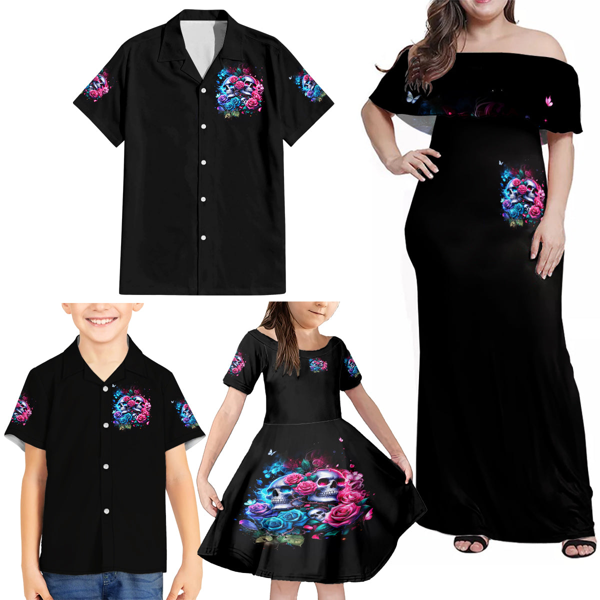 Couple Skull Family Matching Off Shoulder Maxi Dress and Hawaiian Shirt I Could Be Your Best Friend Or Your Worst Fucking Enemy - Wonder Print Shop