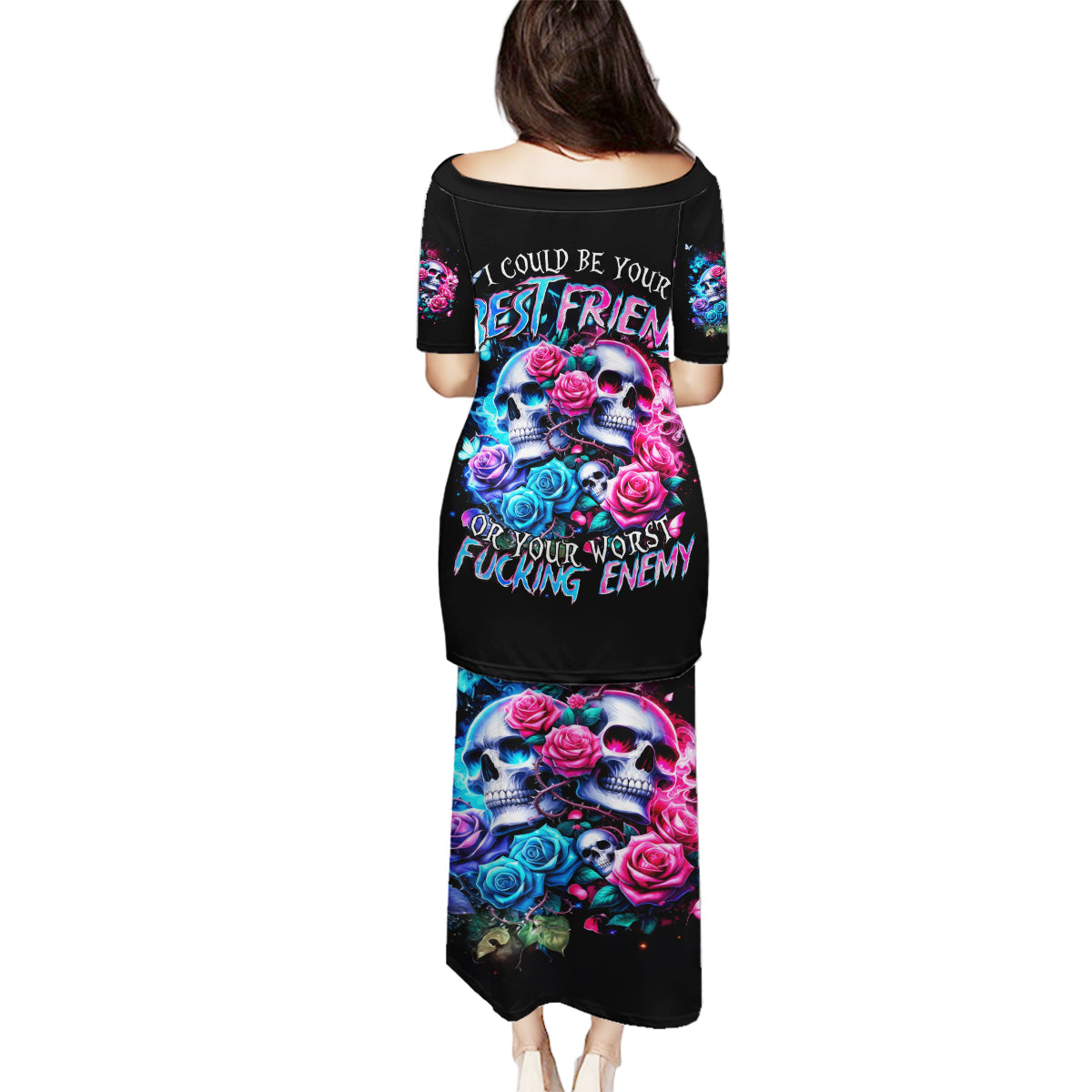 Couple Skull Family Matching Puletasi and Hawaiian Shirt I Could Be Your Best Friend Or Your Worst Fucking Enemy - Wonder Print Shop