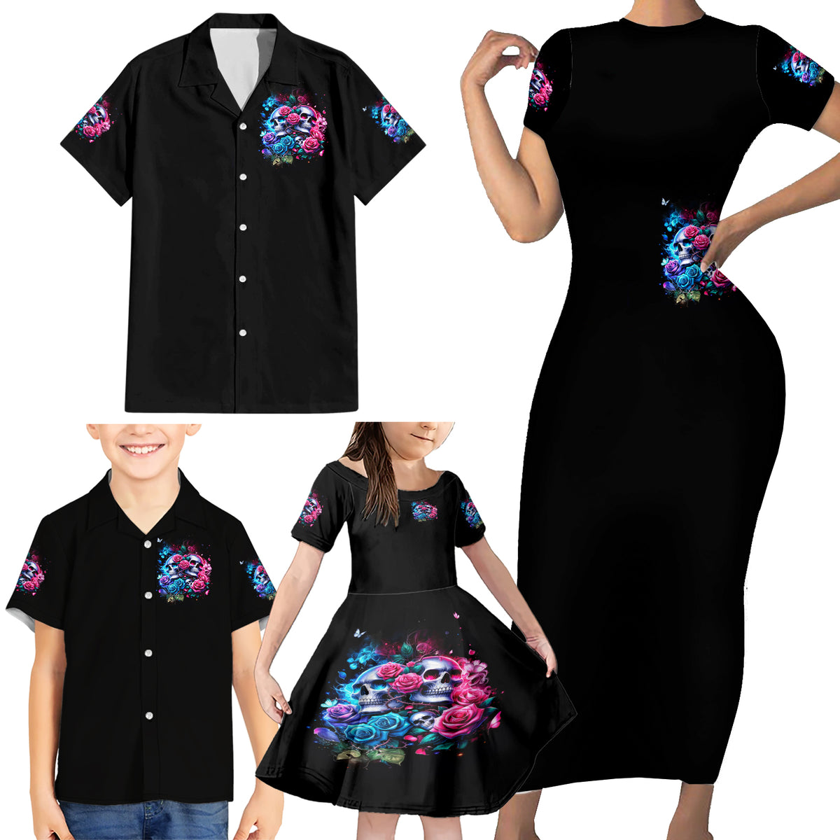 Couple Skull Family Matching Short Sleeve Bodycon Dress and Hawaiian Shirt I Could Be Your Best Friend Or Your Worst Fucking Enemy - Wonder Print Shop