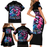 Couple Skull Family Matching Short Sleeve Bodycon Dress and Hawaiian Shirt I Could Be Your Best Friend Or Your Worst Fucking Enemy - Wonder Print Shop