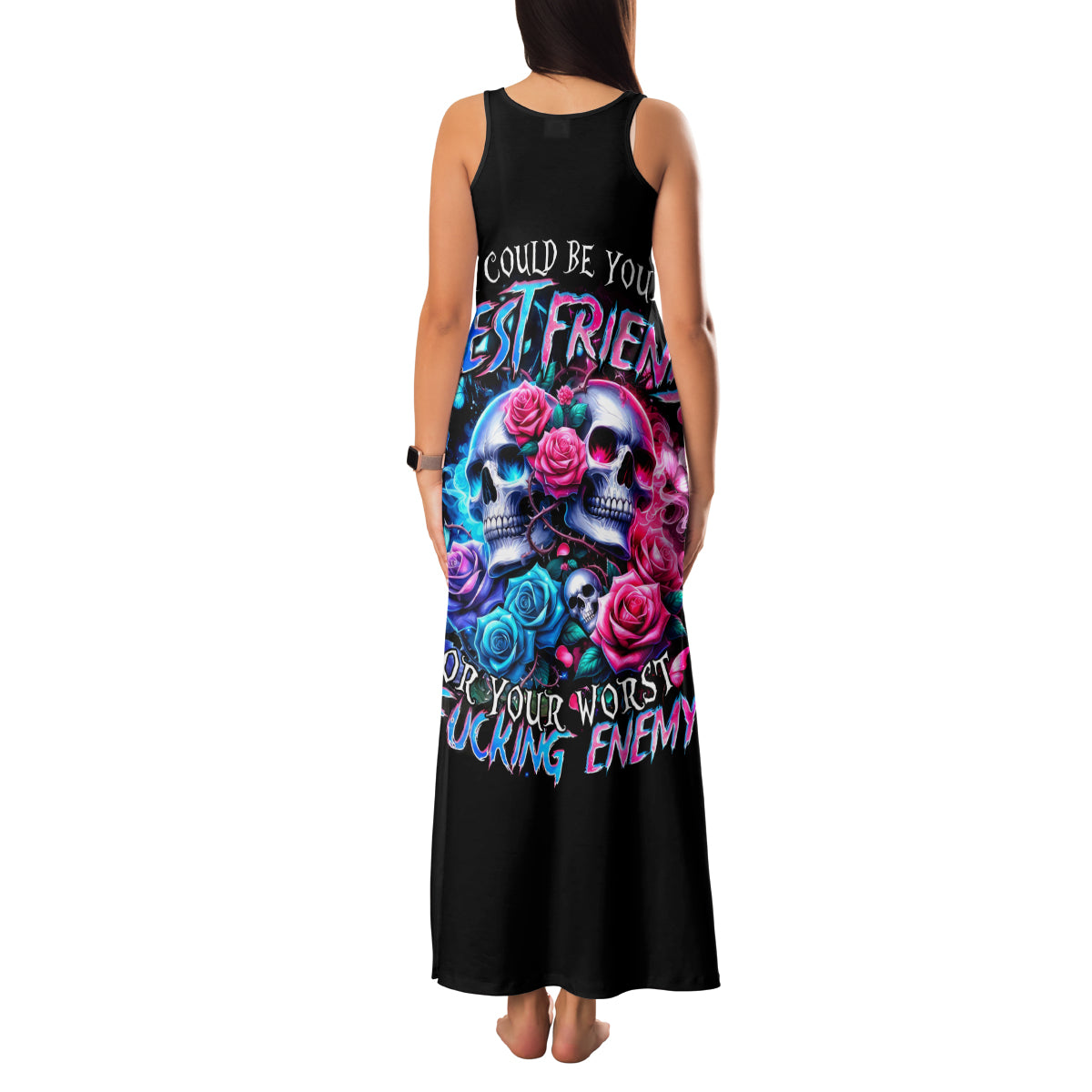 Couple Skull Family Matching Tank Maxi Dress and Hawaiian Shirt I Could Be Your Best Friend Or Your Worst Fucking Enemy - Wonder Print Shop