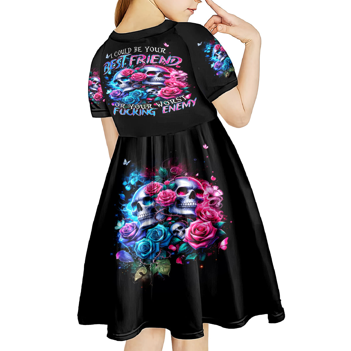Couple Skull Kid Short Sleeve Dress I Could Be Your Best Friend Or Your Worst Fucking Enemy - Wonder Print Shop