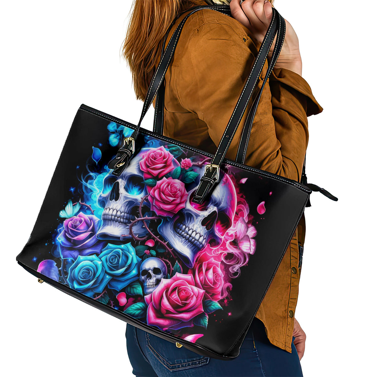 Couple Skull Leather Tote Bag I Could Be Your Best Friend Or Your Worst Fucking Enemy - Wonder Print Shop
