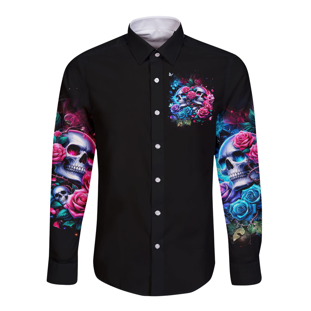 Couple Skull Long Sleeve Button Shirt I Could Be Your Best Friend Or Your Worst Fucking Enemy - Wonder Print Shop