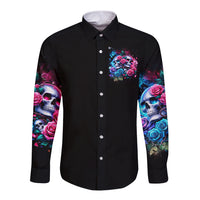 Couple Skull Long Sleeve Button Shirt I Could Be Your Best Friend Or Your Worst Fucking Enemy - Wonder Print Shop