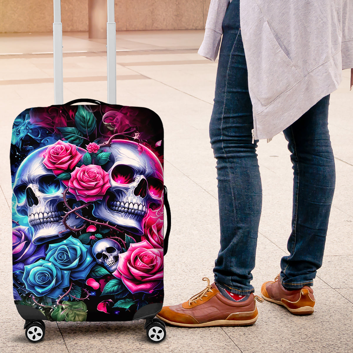 Couple Skull Luggage Cover I Could Be Your Best Friend Or Your Worst Fucking Enemy - Wonder Print Shop