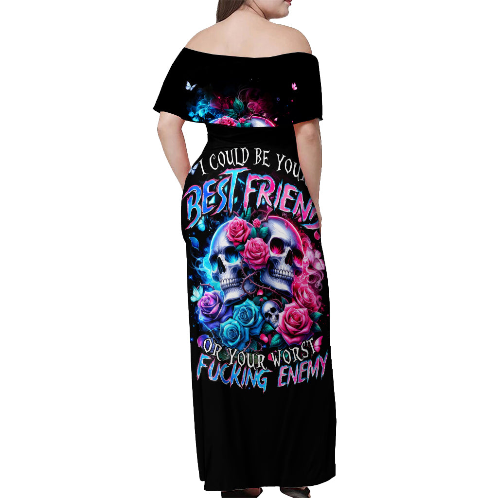 Couple Skull Off Shoulder Maxi Dress I Could Be Your Best Friend Or Your Worst Fucking Enemy - Wonder Print Shop