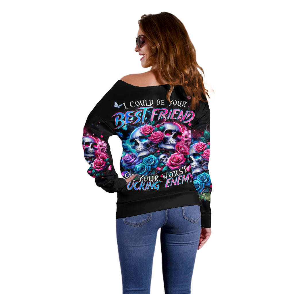Couple Skull Off Shoulder Sweater I Could Be Your Best Friend Or Your Worst Fucking Enemy - Wonder Print Shop