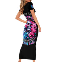 Couple Skull Short Sleeve Bodycon Dress I Could Be Your Best Friend Or Your Worst Fucking Enemy - Wonder Print Shop