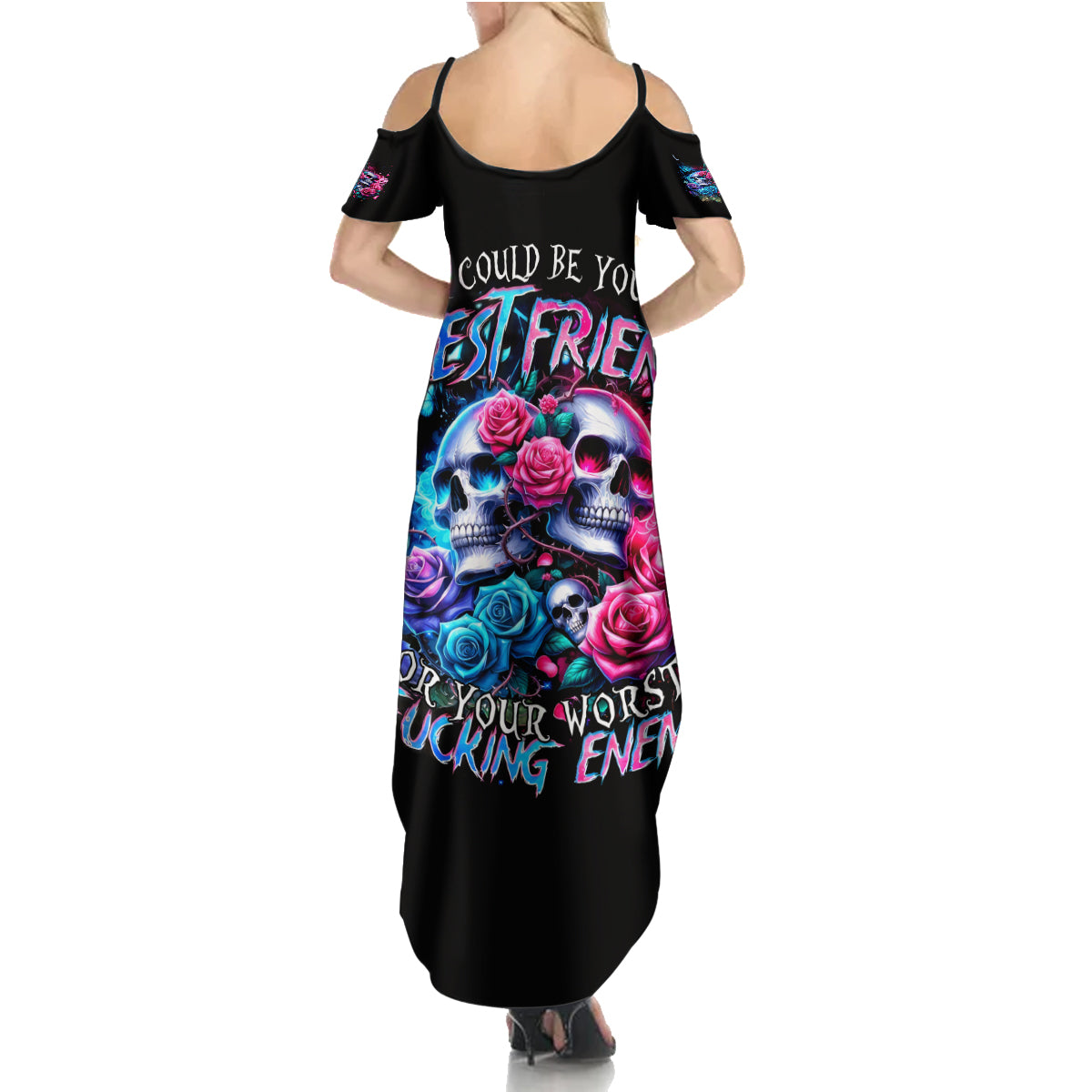 Couple Skull Summer Maxi Dress I Could Be Your Best Friend Or Your Worst Fucking Enemy - Wonder Print Shop