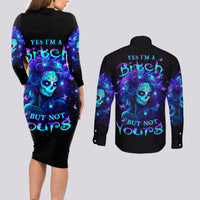 Skull Girl Couples Matching Long Sleeve Bodycon Dress and Long Sleeve Button Shirt Yes I'm A Bitch But Not Yours - Wonder Print Shop