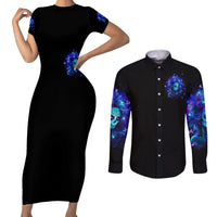 Skull Girl Couples Matching Short Sleeve Bodycon Dress and Long Sleeve Button Shirt Yes I'm A Bitch But Not Yours - Wonder Print Shop