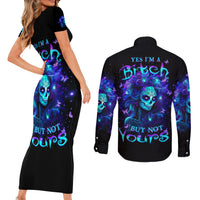 Skull Girl Couples Matching Short Sleeve Bodycon Dress and Long Sleeve Button Shirt Yes I'm A Bitch But Not Yours - Wonder Print Shop