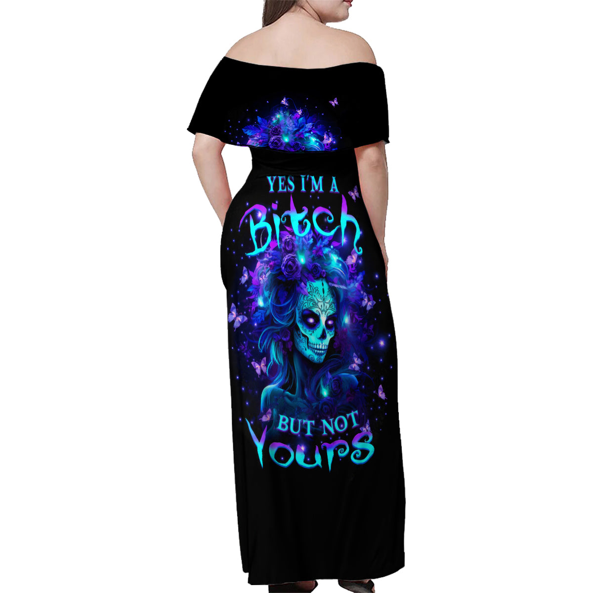 Skull Girl Family Matching Off Shoulder Maxi Dress and Hawaiian Shirt Yes I'm A Bitch But Not Yours - Wonder Print Shop