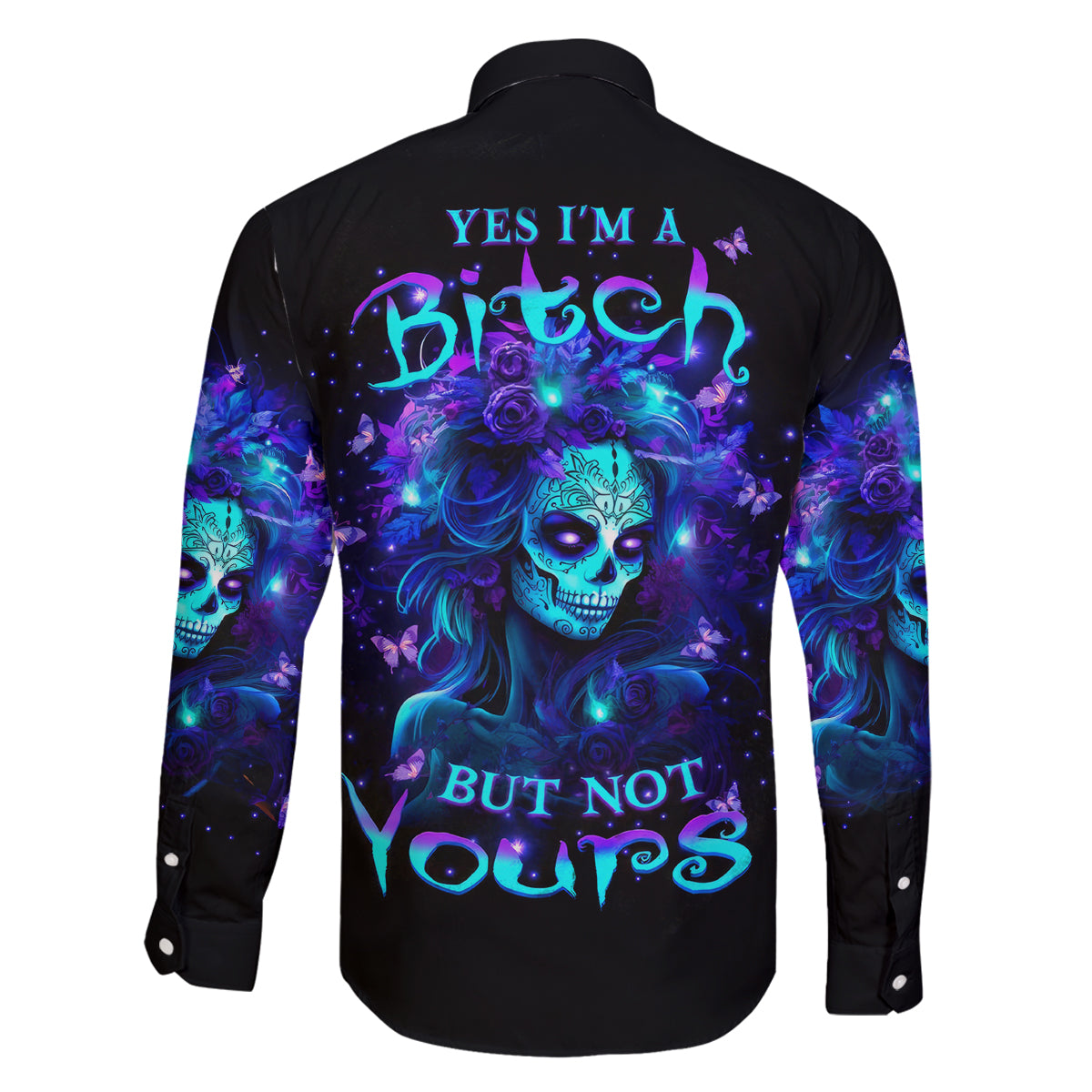 Skull Girl Family Matching Off Shoulder Short Dress and Hawaiian Shirt Yes I'm A Bitch But Not Yours - Wonder Print Shop