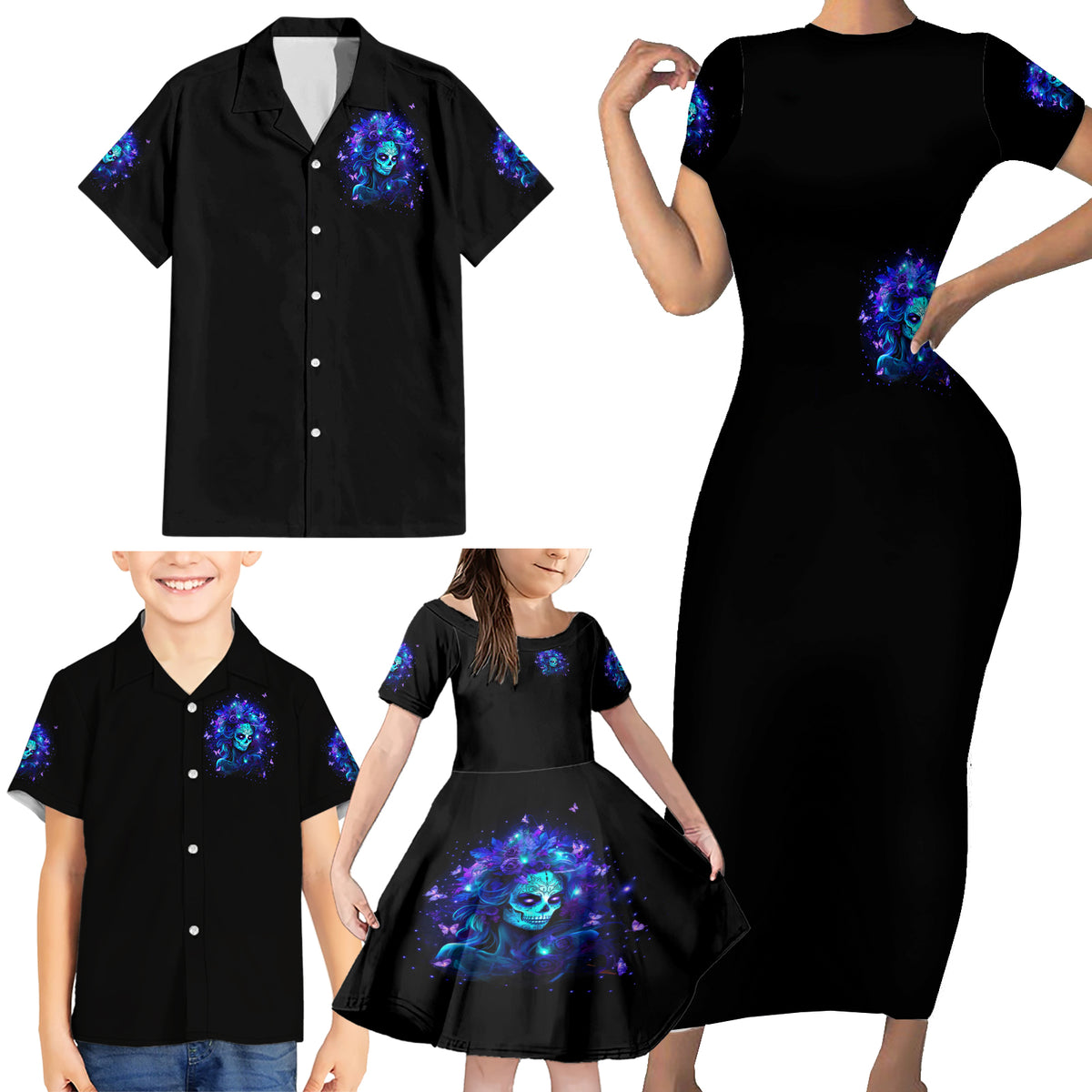 Skull Girl Family Matching Short Sleeve Bodycon Dress and Hawaiian Shirt Yes I'm A Bitch But Not Yours - Wonder Print Shop