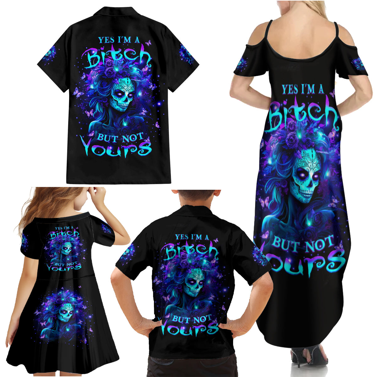 Skull Girl Family Matching Summer Maxi Dress and Hawaiian Shirt Yes I'm A Bitch But Not Yours - Wonder Print Shop