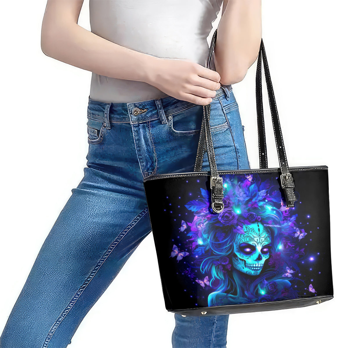 Skull Girl Leather Tote Bag Yes I'm A Bitch But Not Yours - Wonder Print Shop