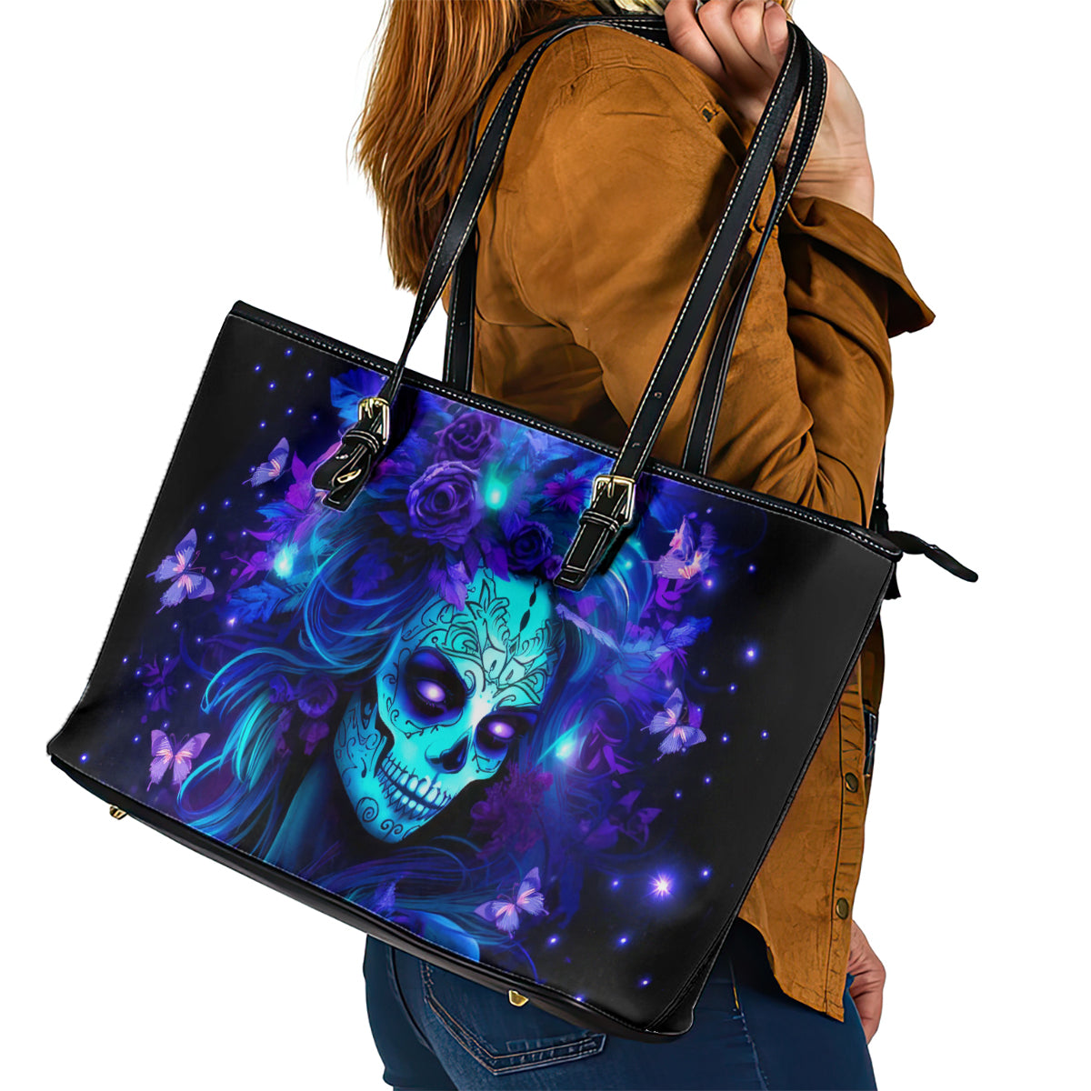 Skull Girl Leather Tote Bag Yes I'm A Bitch But Not Yours - Wonder Print Shop