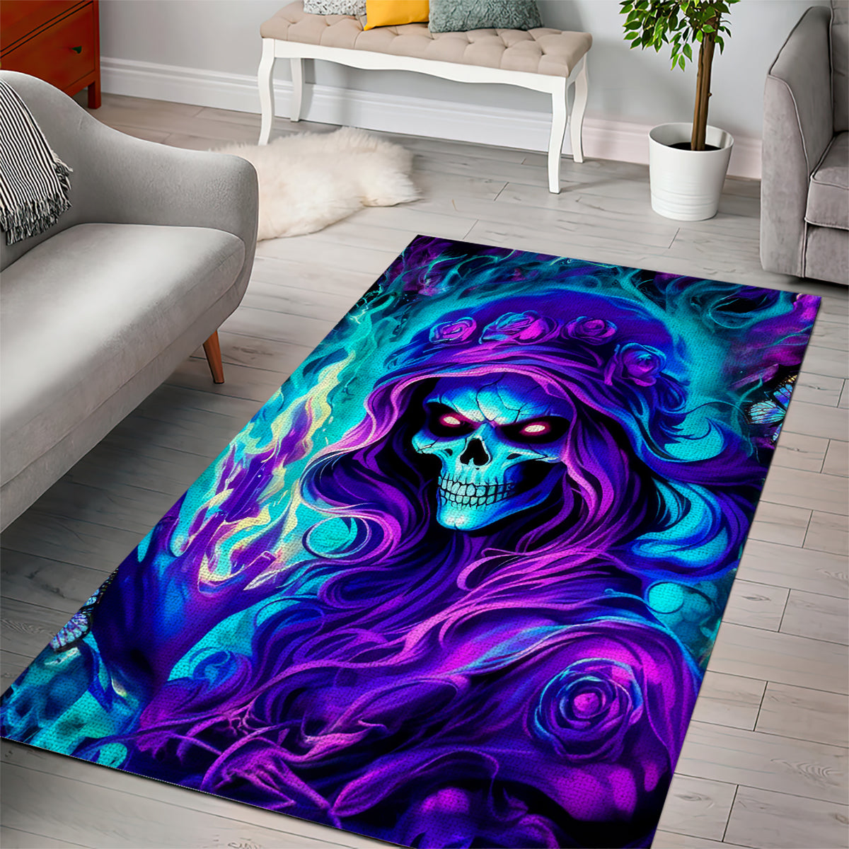 Flame Girl Skull Area Rug The Good Girl In Me Got Tired Of The Bullshit - Wonder Print Shop
