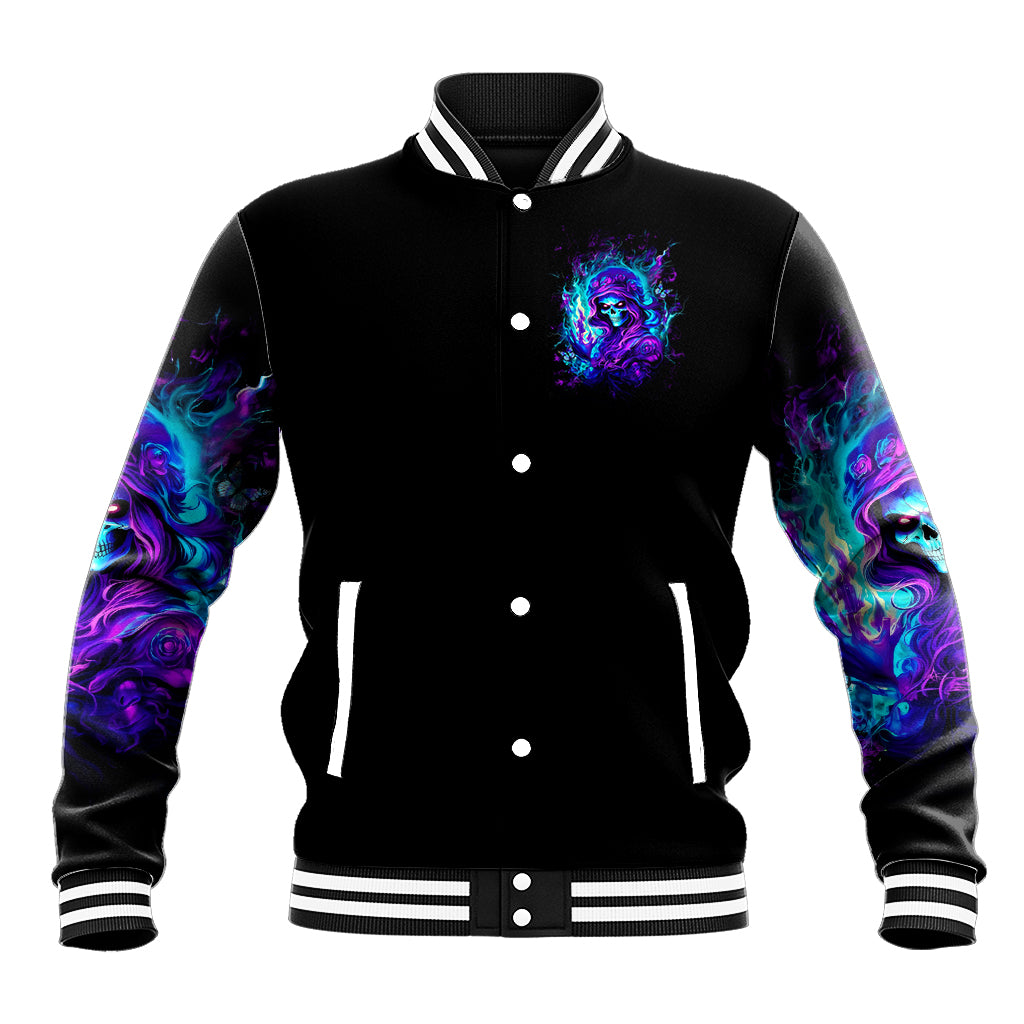 Flame Girl Skull Baseball Jacket The Good Girl In Me Got Tired Of The Bullshit - Wonder Print Shop