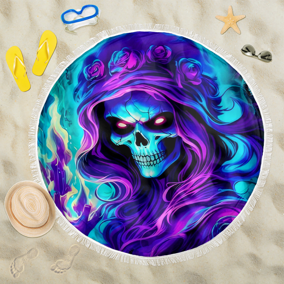 Flame Girl Skull Beach Blanket The Good Girl In Me Got Tired Of The Bullshit - Wonder Print Shop